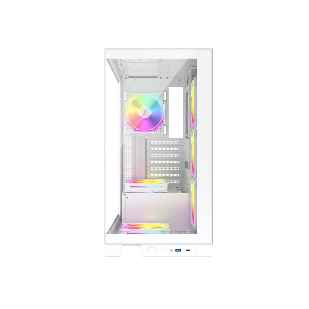 1st Player MI8 White Mid Tower Tempared Glass White Gaming PC Case with 7x ARGB Fans - Image 3