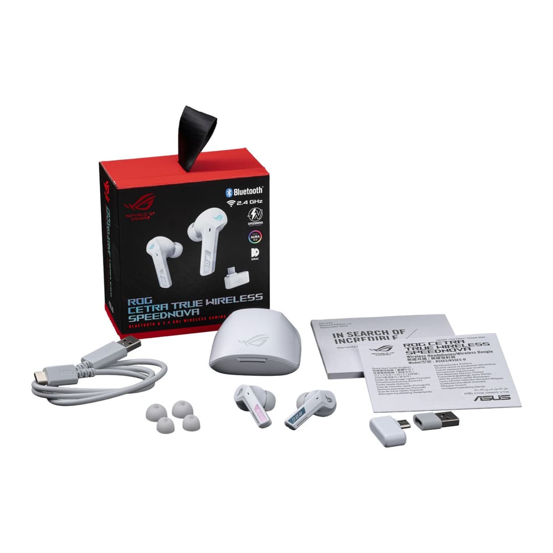 ASUS ROG Cetra True Wireless SpeedNova In-Ear Gaming Headphones, 10mm Drivers, Adaptive ANC, 2.4 GHz & Bluetooth - Moonlight White - Image 5