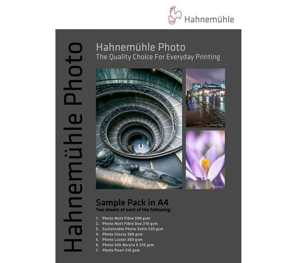 HAHNEMUEHLE Photo Sample Pack A4 Glossy & Matte Photo Paper 200-310 gsm - 7 Qualities incl. Satin, Luster, Pearl & Silk Baryta - 14 Sheets