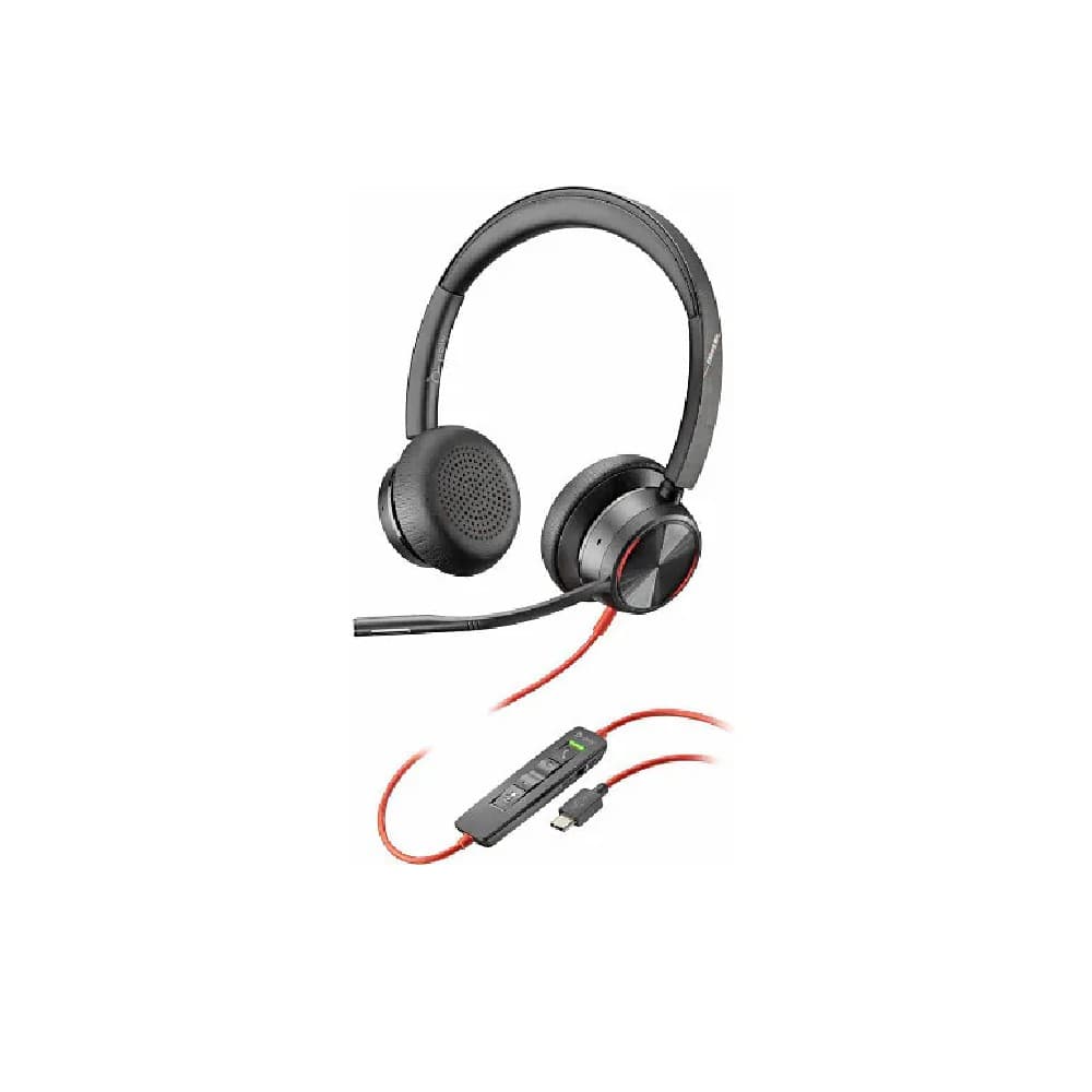 POLY Blackwire 8225 UC Stereo Wired USB-C Headset with Hybrid ANC and Noise-Cancelling Boom Mic + USB-C/A Adapter - Black