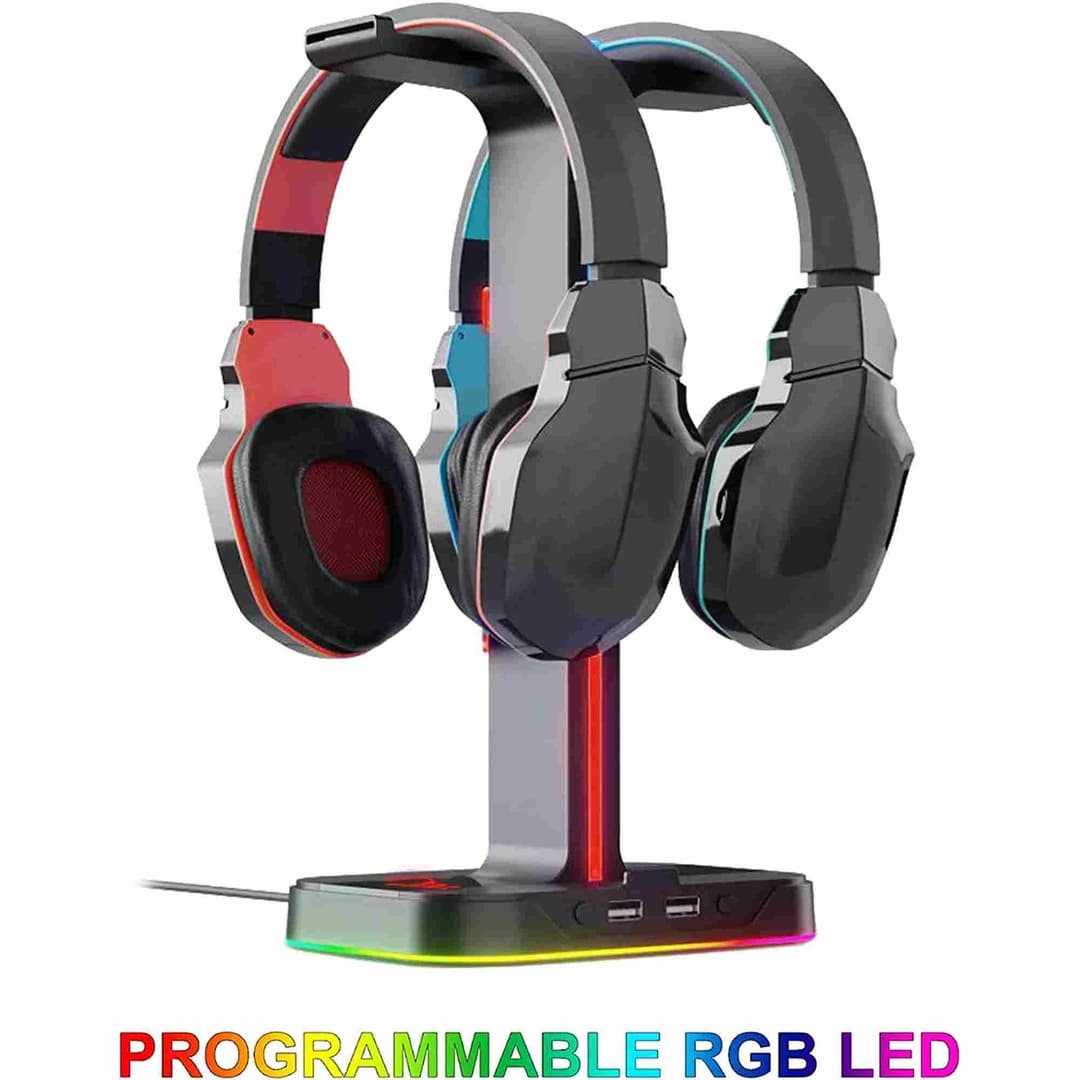 Raiden Dual Headset Stand with 2-Port USB Hub & RGB LED Lighting - Image 5
