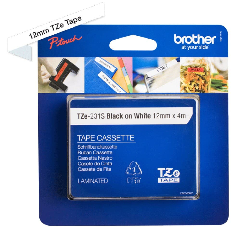 Brother TZe-231S Laminated Label-Making Tape 12mm x 4m Black on White - Image 3
