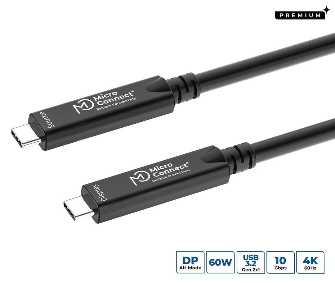 Microconnect MC-USB3.2CC05-8K-OP Optical Fibre USB-C to USB-C Cable 5m - 10Gbps, 8K DisplayPort, 60W - Image 1
