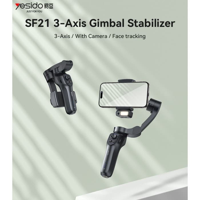 YESIDO SF21 3-Axis Gimbal Stabilizer for Smartphones — Portable Handheld Selfie Stick with Smart Stabilization, AI Auto Face Tracking Camera, Fill Light, Tripod & 2550mAh Battery - Image 2