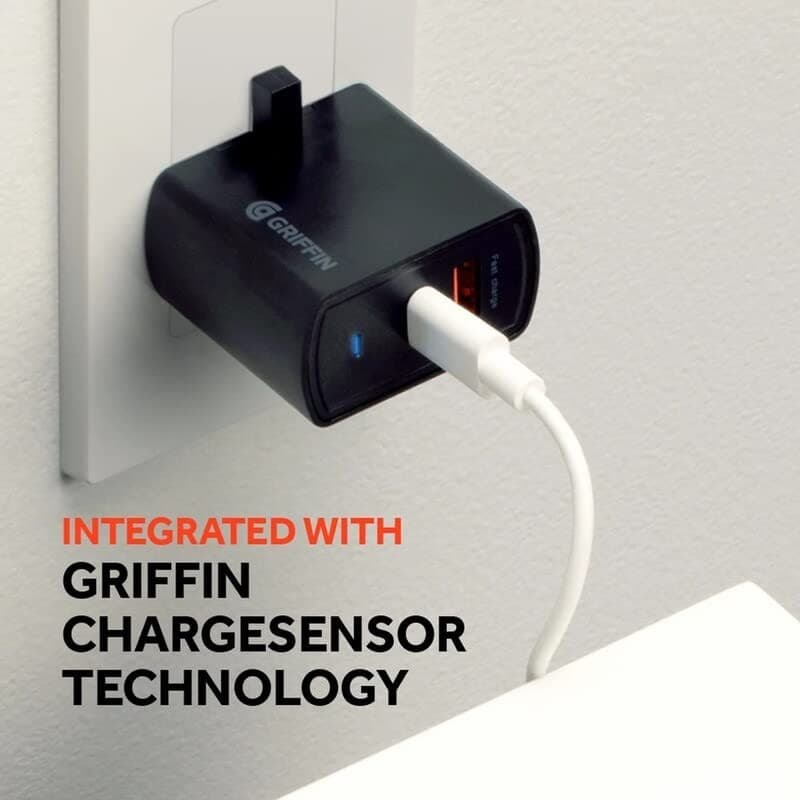 Griffin GP-152-BLK-UK Dual-Port Wall Charger (USB-C 15W + USB-A 18W), UK Plug, Black - Image 3