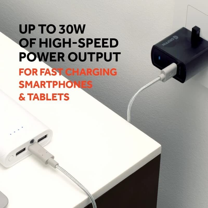Griffin GP-152-BLK-UK Dual-Port Wall Charger (USB-C 15W + USB-A 18W), UK Plug, Black - Image 4