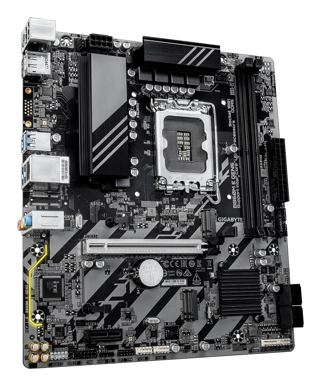 GIGABYTE B860M E GEN5 Motherboard - Intel Core Ultra Series CPUs, 4+1+2 Phases VRM, up to 8800MHz DDR5 (O.C.), 2xPCIe 4.0 M.2, 1GbE LAN, USB 3.2 Gen 1 - Image 3