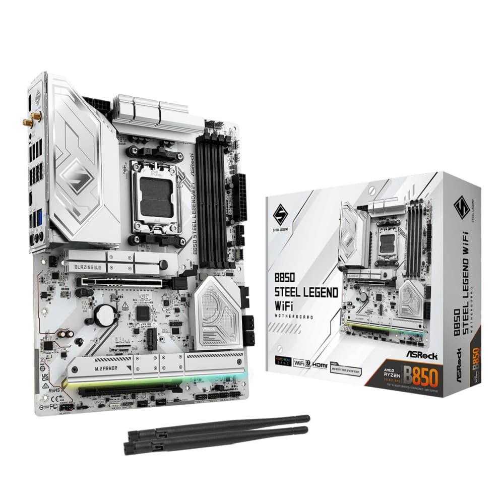 ASRock B850 Steel Legend WiFi DDR5 ATX AMD Socket AM5 Motherboard - White