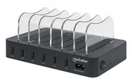 Manhattan 6-Port USB-A Charging Station (102254), Smart IC, Black - Image 1