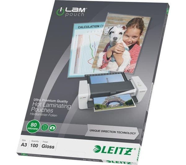 LEITZ iLAM Gloss Laminating Pouches A3 80 Micron - Pack of 100