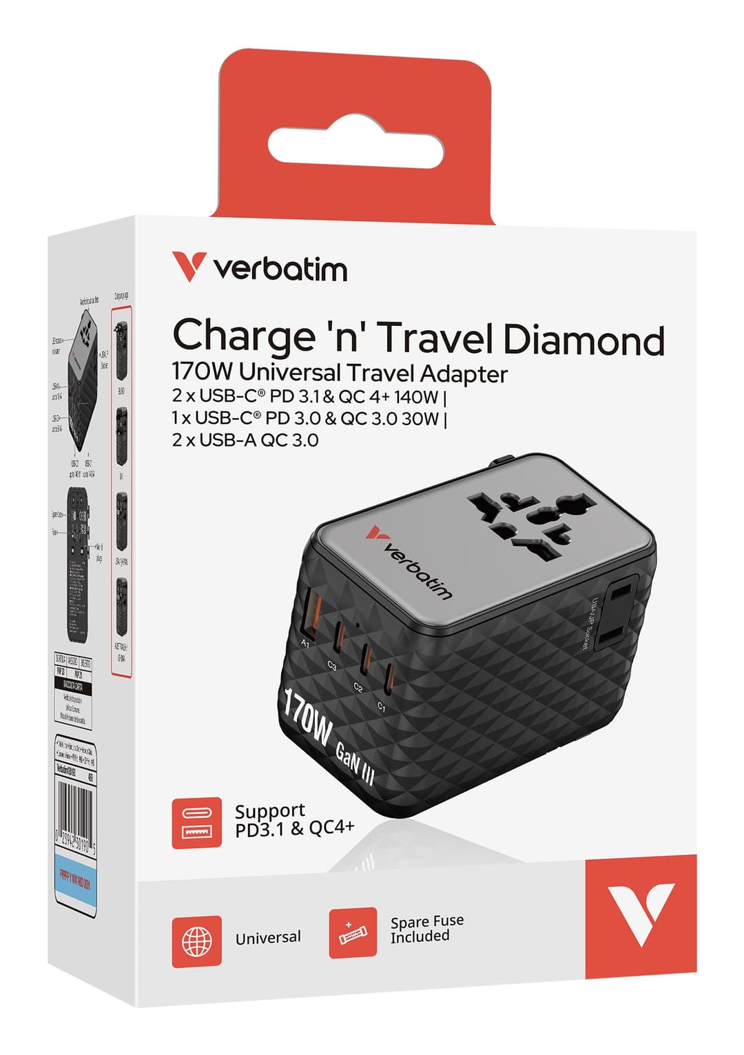 Verbatim Charge 'n' Travel 170W Universal Travel Adapter Black - Image 4