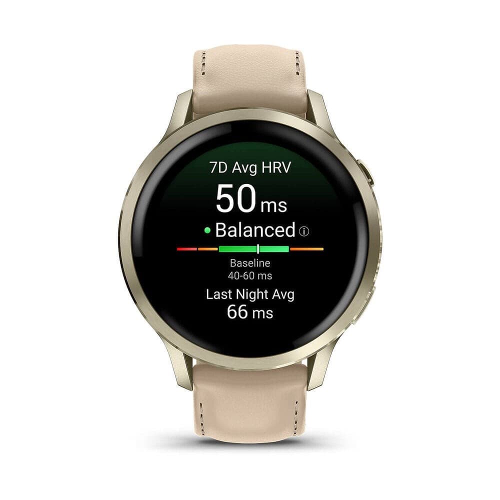 Garmin Venu 4 Smartwatch 41mm Lunar Gold with Light Sand Leather Band - Image 2