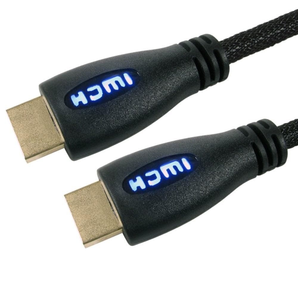 Cables Direct Nylon Braided HDMI 1.4 High Speed with Ethernet Cable with LED Illuminated Connectors 5m - Blue - Image 1