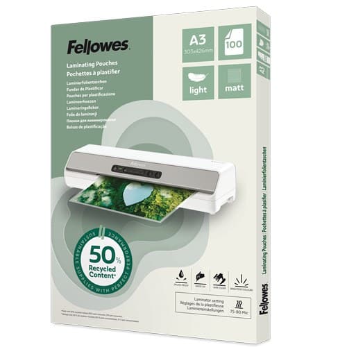 Fellowes Recycled Laminating Pouches 80 Micron (Pack of 100) - A3 Matt