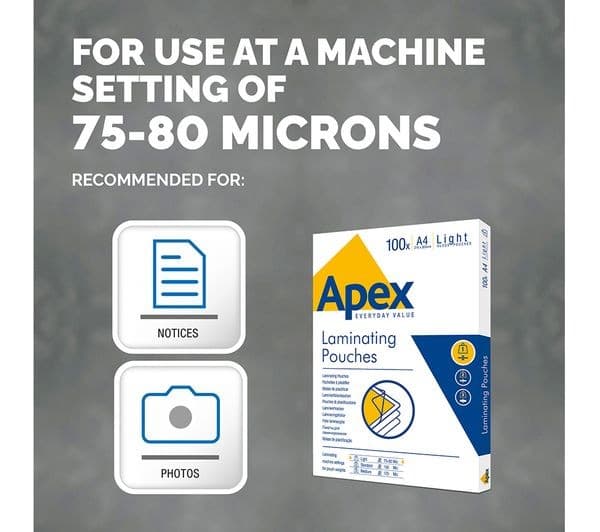 Fellowes Apex Light Duty 150 Micron Laminating Pouches - Pack of 100 - A4 - Image 3