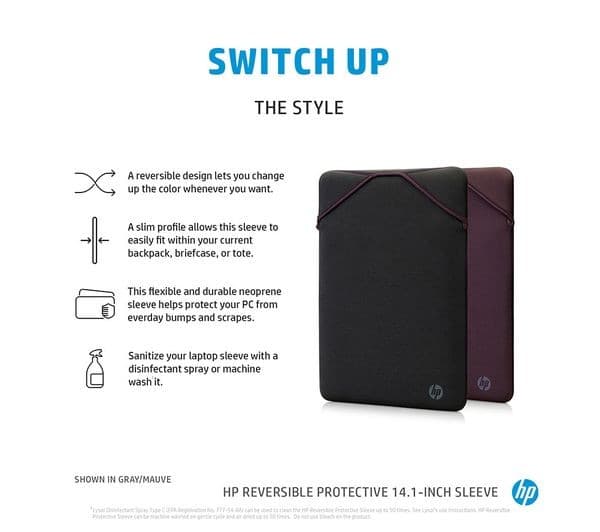 HP Reversible Protective Laptop Sleeve 14.1" - Grey/Mauve - Image 2