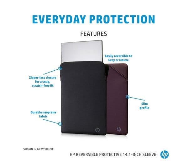 HP Reversible Protective Laptop Sleeve 14.1" - Grey/Mauve - Image 4