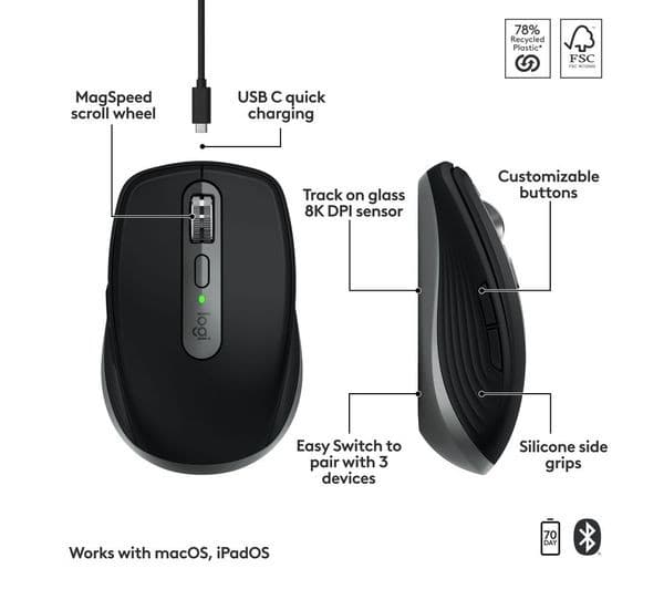 Logitech MX Anywhere 3S for Mac Wireless Mouse Space Grey - Image 7