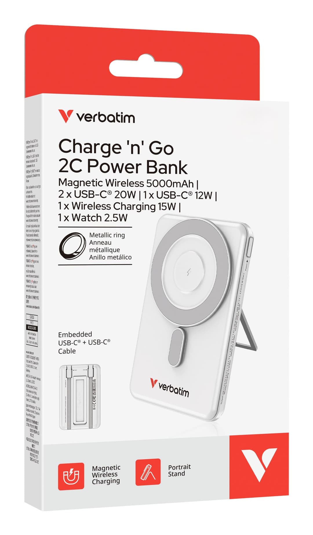 Verbatim Charge 'n' Go 2C Magnetic Wireless Power Bank 5000mAh - Silver - Image 4