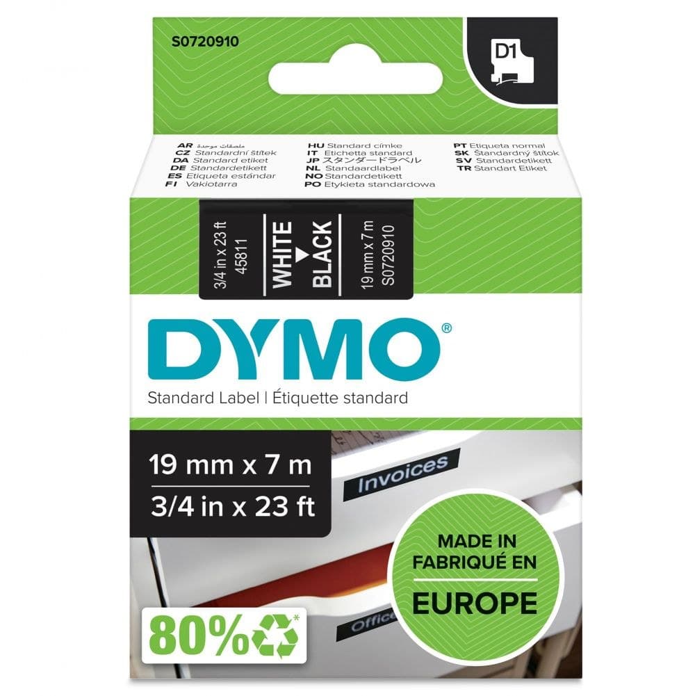 Dymo D1 Label Tape 19mm x 7m - White on Black