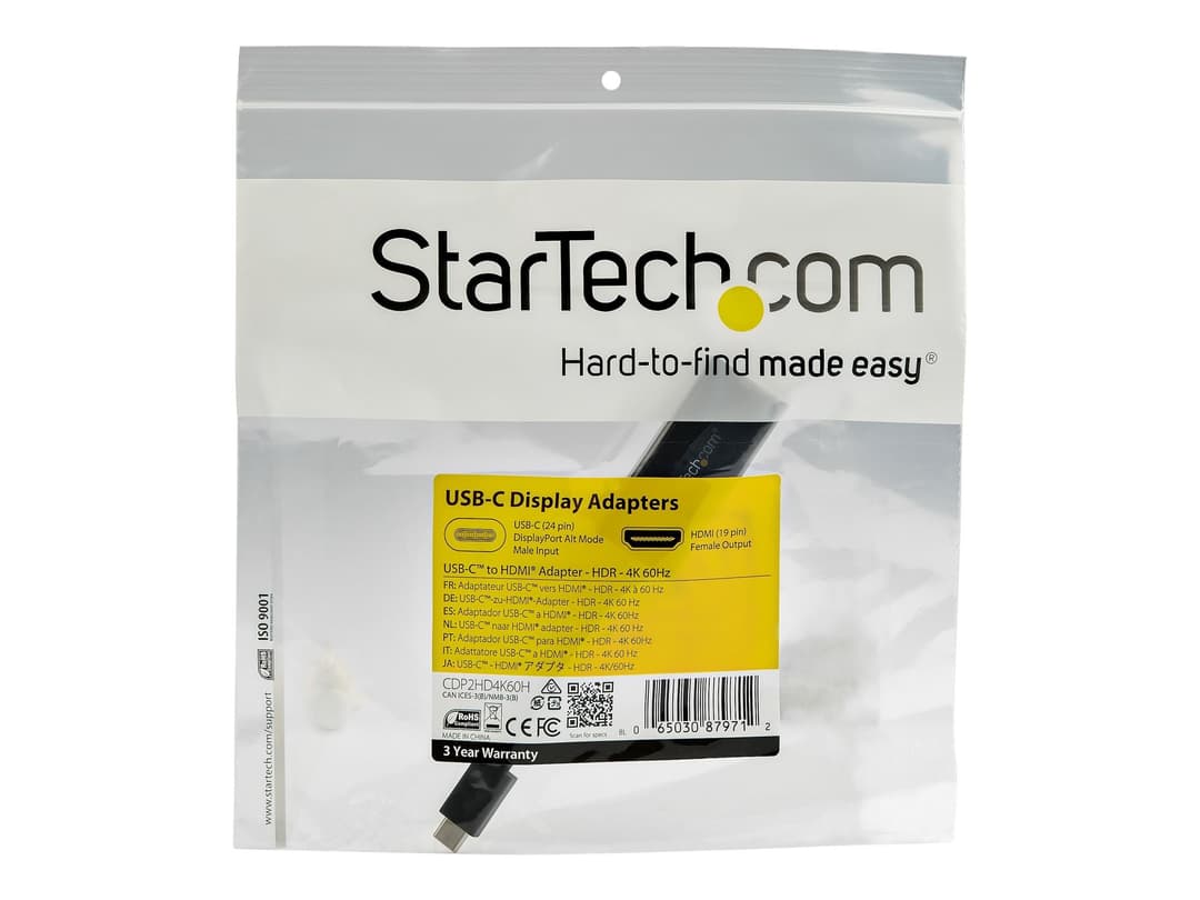 StarTech CDP2HD4K60H USB-C to HDMI Adapter 4K 60Hz HDR Black - Image 1