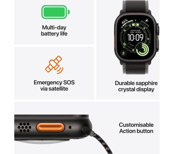 Apple Watch Ultra 3 GPS + Cellular 49mm Black Titanium Case with Black Trail Loop - S/M - Image 9