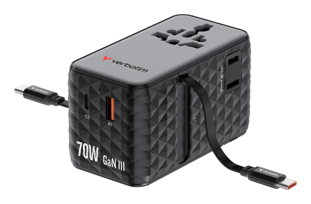 Verbatim Charge 'n' Travel 70W 2C retractable Universal Travel Adapter Black - Image 2