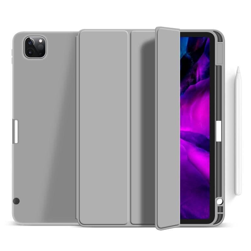 eSTUFF iPad Pro 12.9 2022/2021 MIAMI Pencil Case - Grey PU leather/Clear (ES68201306-BULK) - Image 1