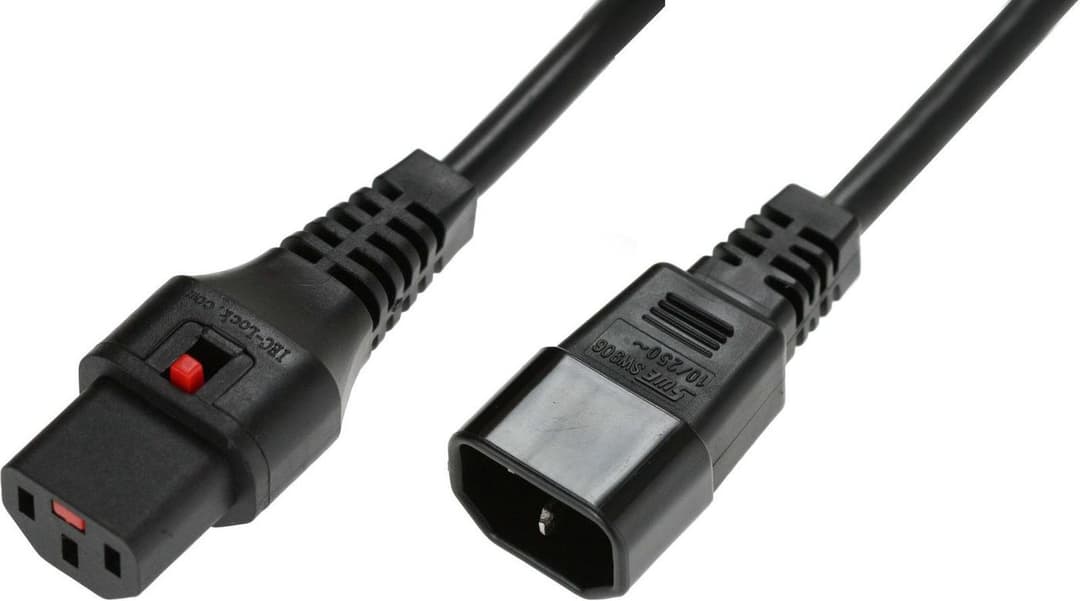 Microconnect Power Cord C13 IEC Lock to C14 - 2m Black - Image 1