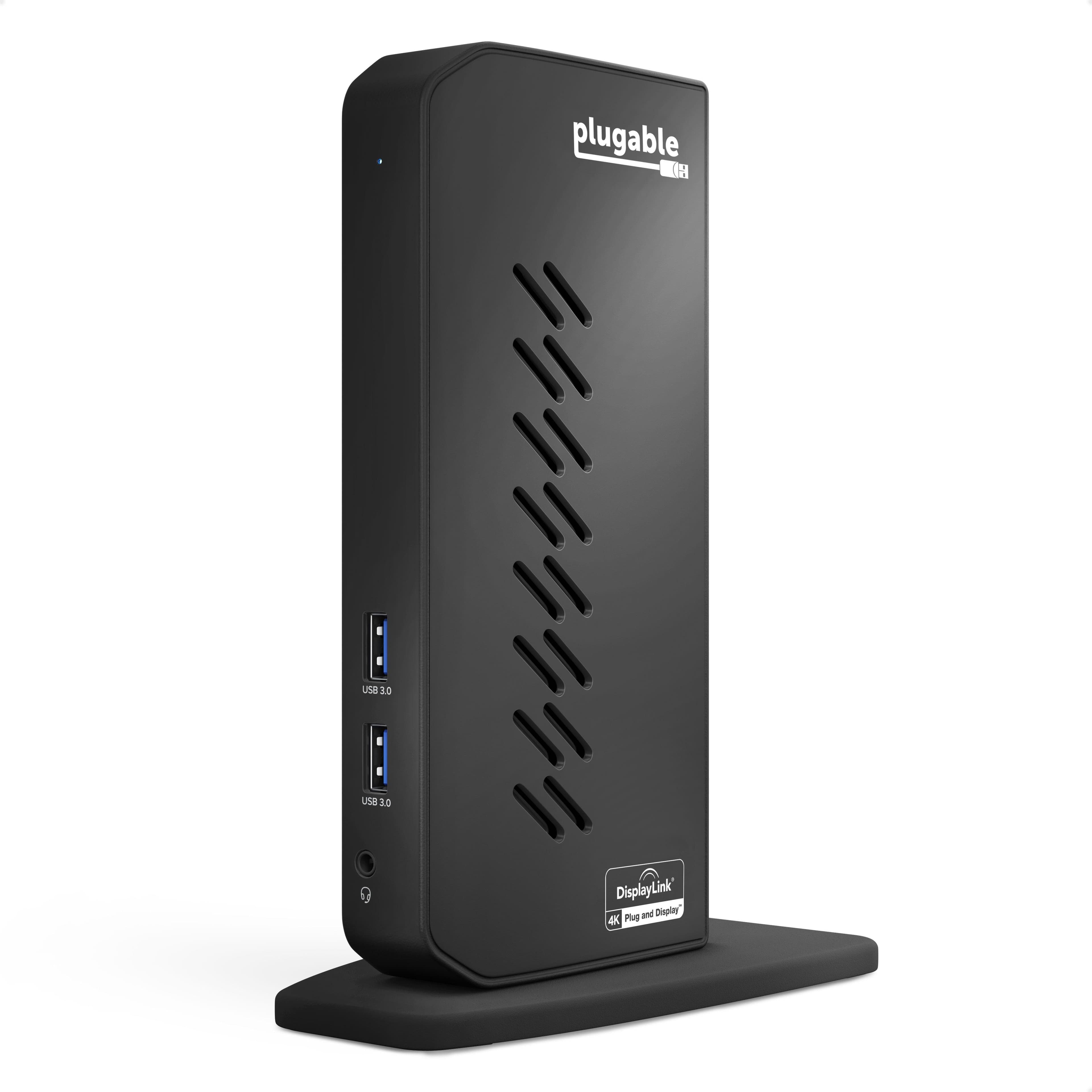 Plugable Technologies UD-6950Z USB 3.0 and USB-C Dual 4K Display Docking Station with DisplayPort and HDMI for Windows and Mac (DisplayLink, Dual 4K 60Hz DisplayPort & HDMI, Gigabit Ethernet, Audio, 6 USB Ports, Vertical)