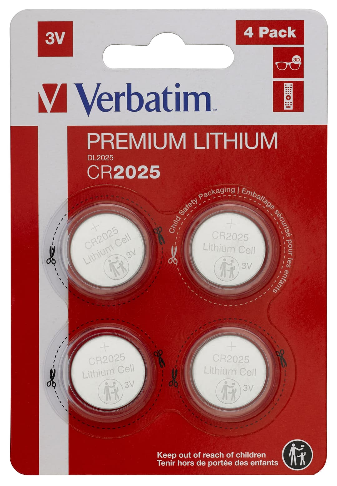 Verbatim 3V Lithium Coin Battery 4 Pack - CR2025 - Image 1