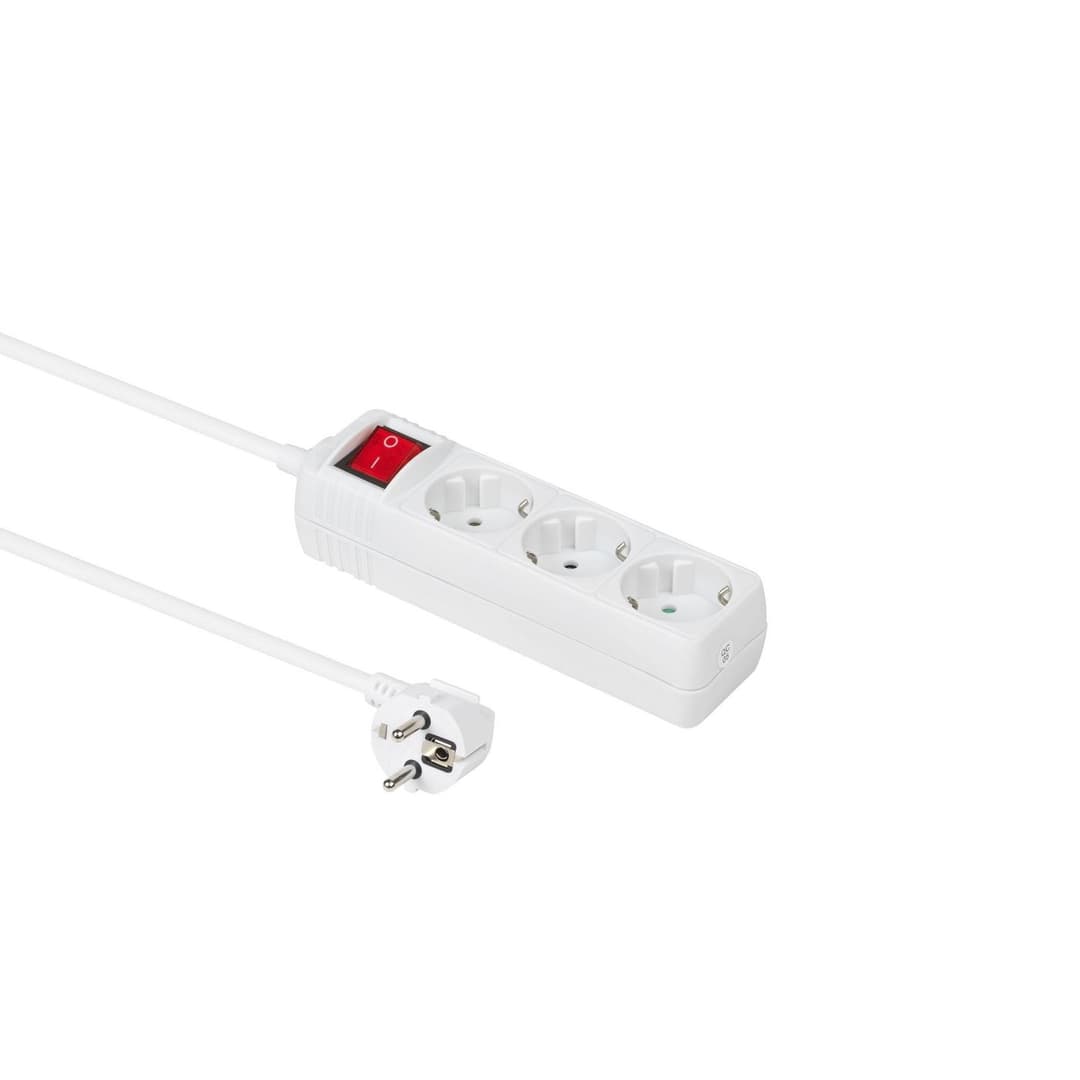 MicroConnect 3-Way Schuko Power Strip with Illuminated On/Off Switch, 3m, White (GRU0033WS) - Image 1