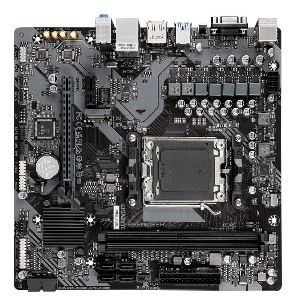 GIGABYTE B650M S2H Motherboard - AMD Ryzen 9000 Series CPUs, 5+2+2 Phases VRM, up to 6400MHz DDR5 (OC), 1xPCIe 4.0 M.2, GbE LAN, USB 3.2 Gen 1 - Image 4
