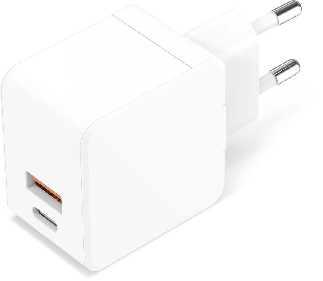 USB-C Power Charger 30W - USB-C (30W max) + USB-A (20W max), PD QC3.0, 110-230V EU Wall Plug, White - Image 1