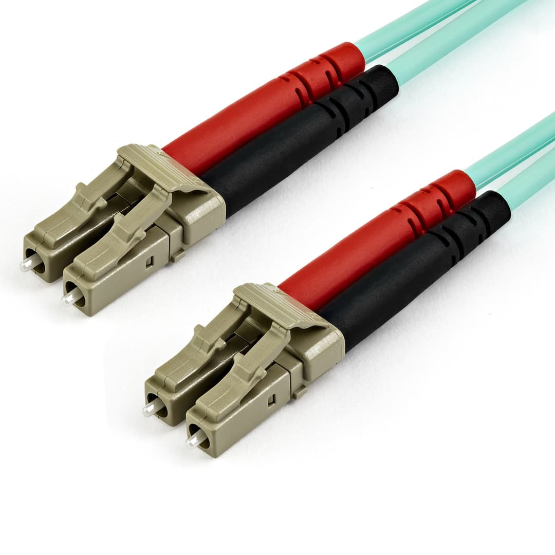 StarTech.com 10m (30ft) LC/UPC to LC/UPC OM4 Multimode Fiber Optic Cable, 50/125µm LOMMF/VCSEL Zipcord Fiber, 100G, Low Insertion Loss - LSZH Fiber Jumper Cord - Image 1