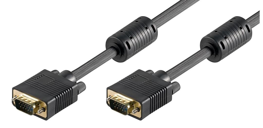 MicroConnect SVGA HD15 VGA Monitor Cable 2m M-M (Male to Male) with Ferrite Cores - Black, Full HD 1920x1080 - Image 1