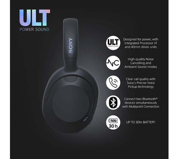 Sony ULT Wear (WH-ULT900N) Wireless Bluetooth Noise-Cancelling Over-Ear Headphones - Black - Image 2