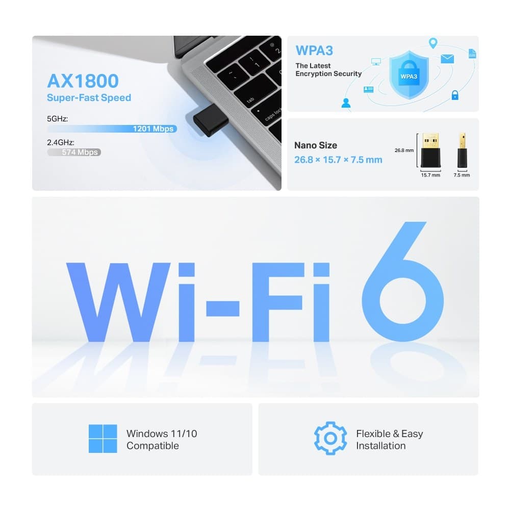 TP-Link Archer TX20U Nano AX1800 Dual-Band Wi-Fi 6 USB Adapter - Image 2