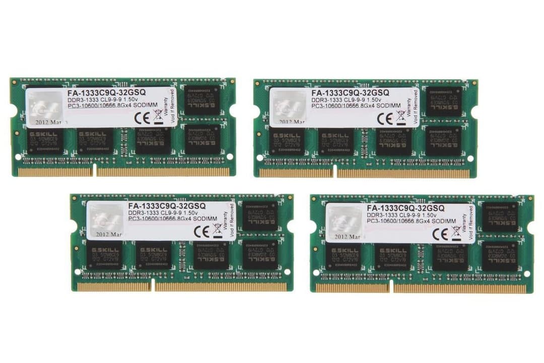 32GB G.Skill DDR3 1333MHz PC3-10600 CL9 SO-DIMM (4x 8GB) for Apple Mac Memory Upgrade (FA-1333C9Q-32GSQ) - Image 1