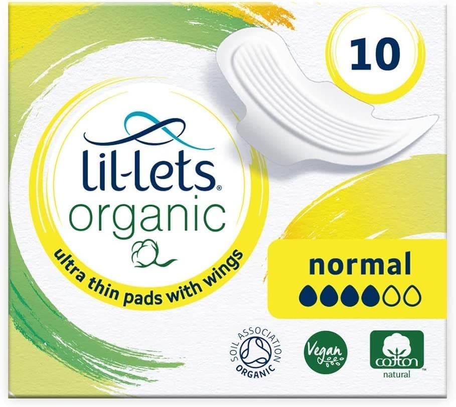Lil-Lets Organic Cotton Normal Pads, Light to Medium Flow, 24 Pack of 10 Pads