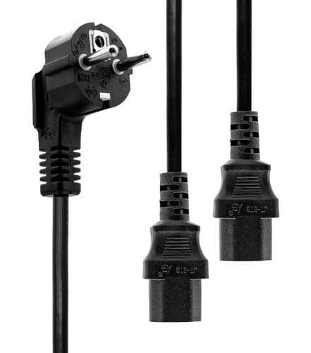 MicroConnect PE011330 Power Y-Cord 3m, Angled Schuko to 2 x IEC C13 - Black