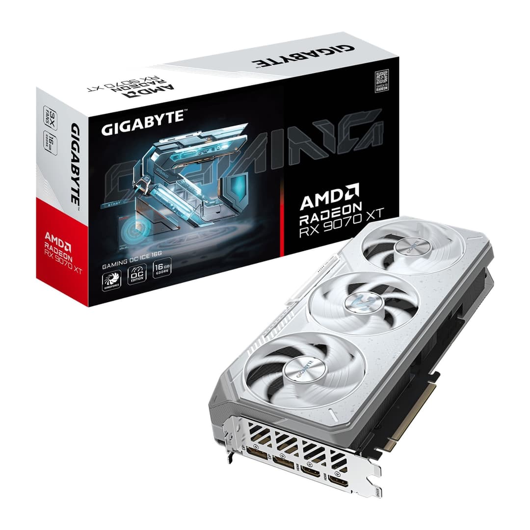 GIGABYTE Radeon RX 9070 XT GAMING OC ICE 16GB GDDR6 PCIe 5.0 Graphics Card - White - Image 1