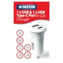 STATUS Car Charger, 12V | Car Charger Adapter White| 2 x USB A & C Ports | S2USBACCC1PK6 thumbnail 2