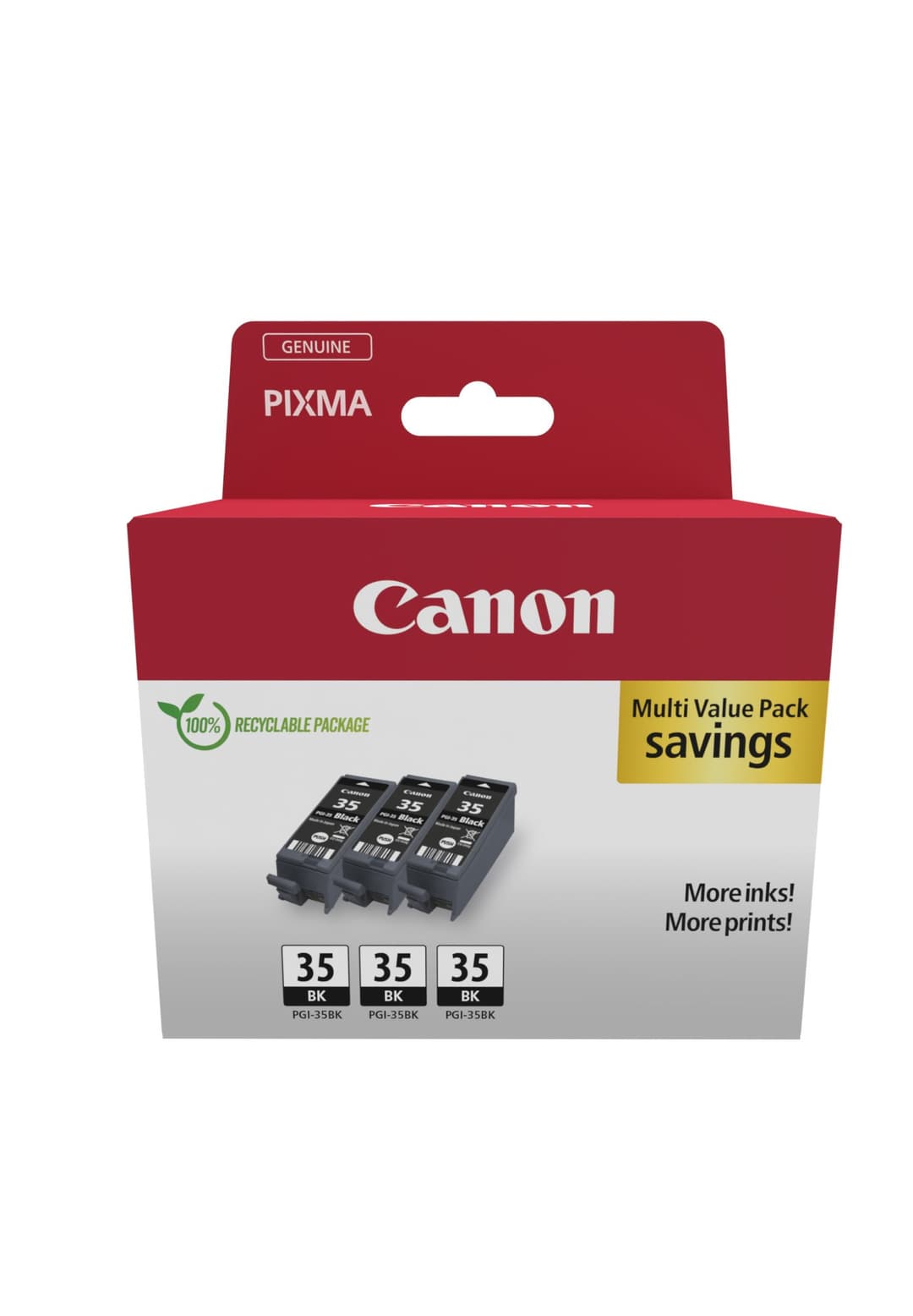 Canon PGI-35BK Original Pigment Black Ink Cartridge Triple Pack - 3 x 9.3ml, 191 Pages Each - 1509B028 - for PIXMA iP100 / iP110 / TR150 - Image 1