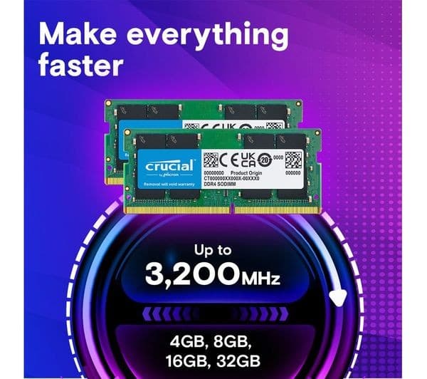 Crucial DDR4 3200 MHz CL22 SO-DIMM Laptop RAM - 16GB (1 x 16GB, CT16G4SFRA32A) - Image 2