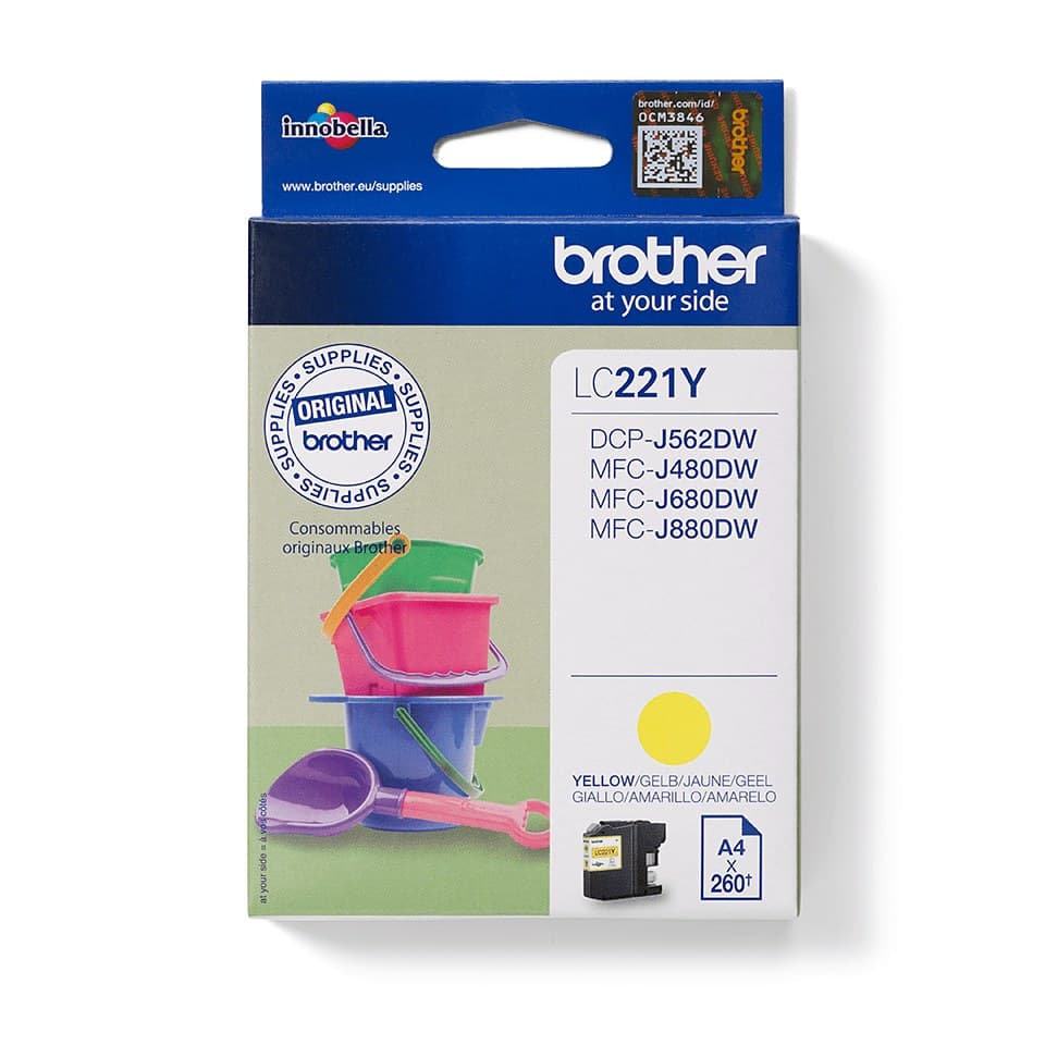 Brother LC221Y Original Ink Cartridge, 260 Pages - Yellow