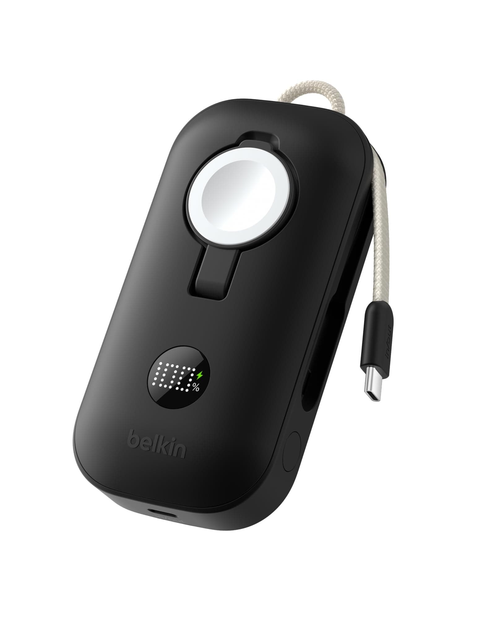 Belkin BoostCharge Pro 45W 10000mAh Power Bank with Apple Watch Charger, Integrated USB-C Cable and Display - Black
