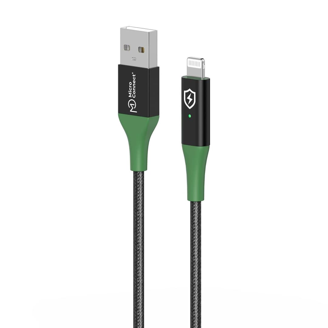MicroConnect Smart Charge MFi USB-A to Lightning Cable 1m - Black/Green - Image 1