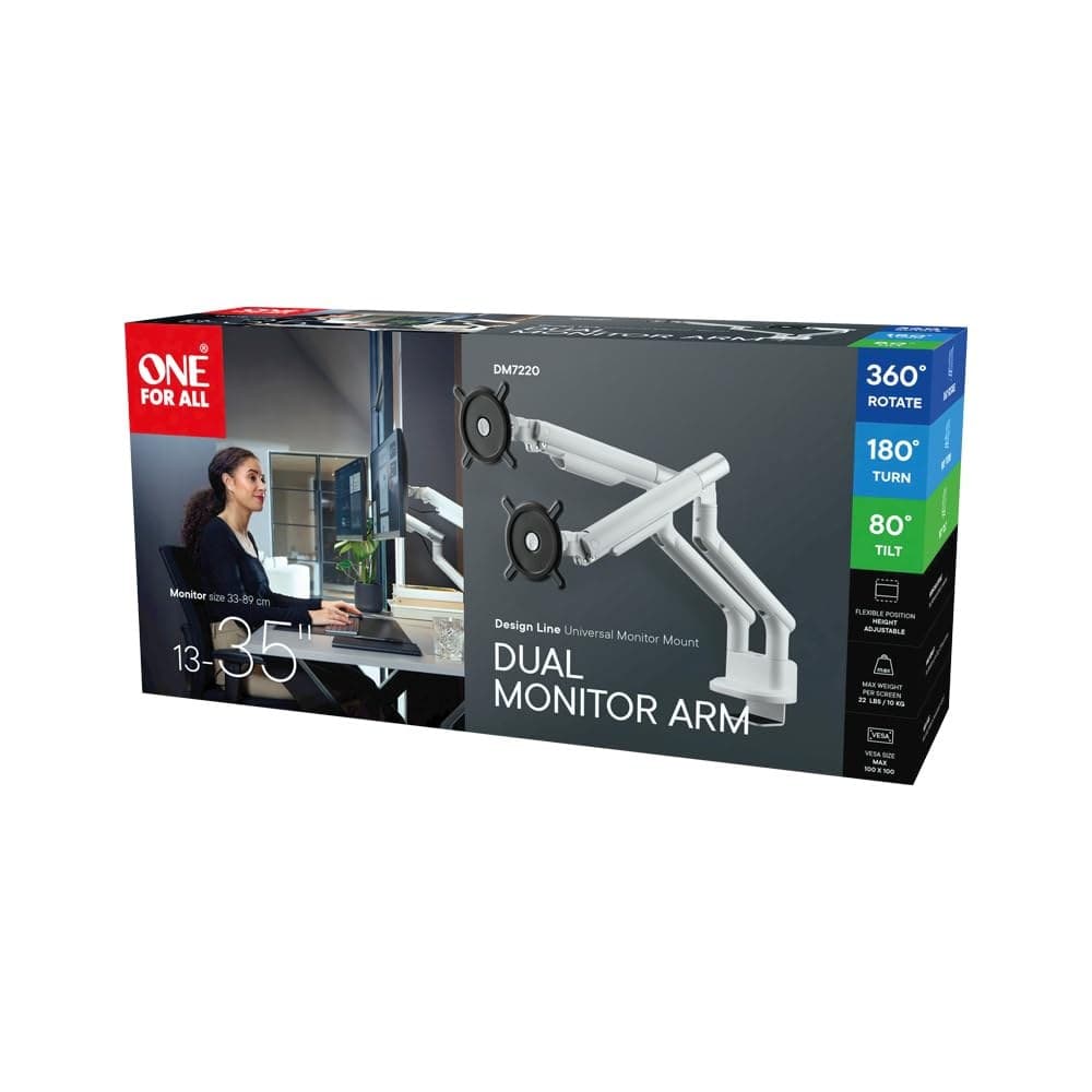 One For All DM 7220 Universal Dual Monitor Arm 13-35 Inch - White - Image 5