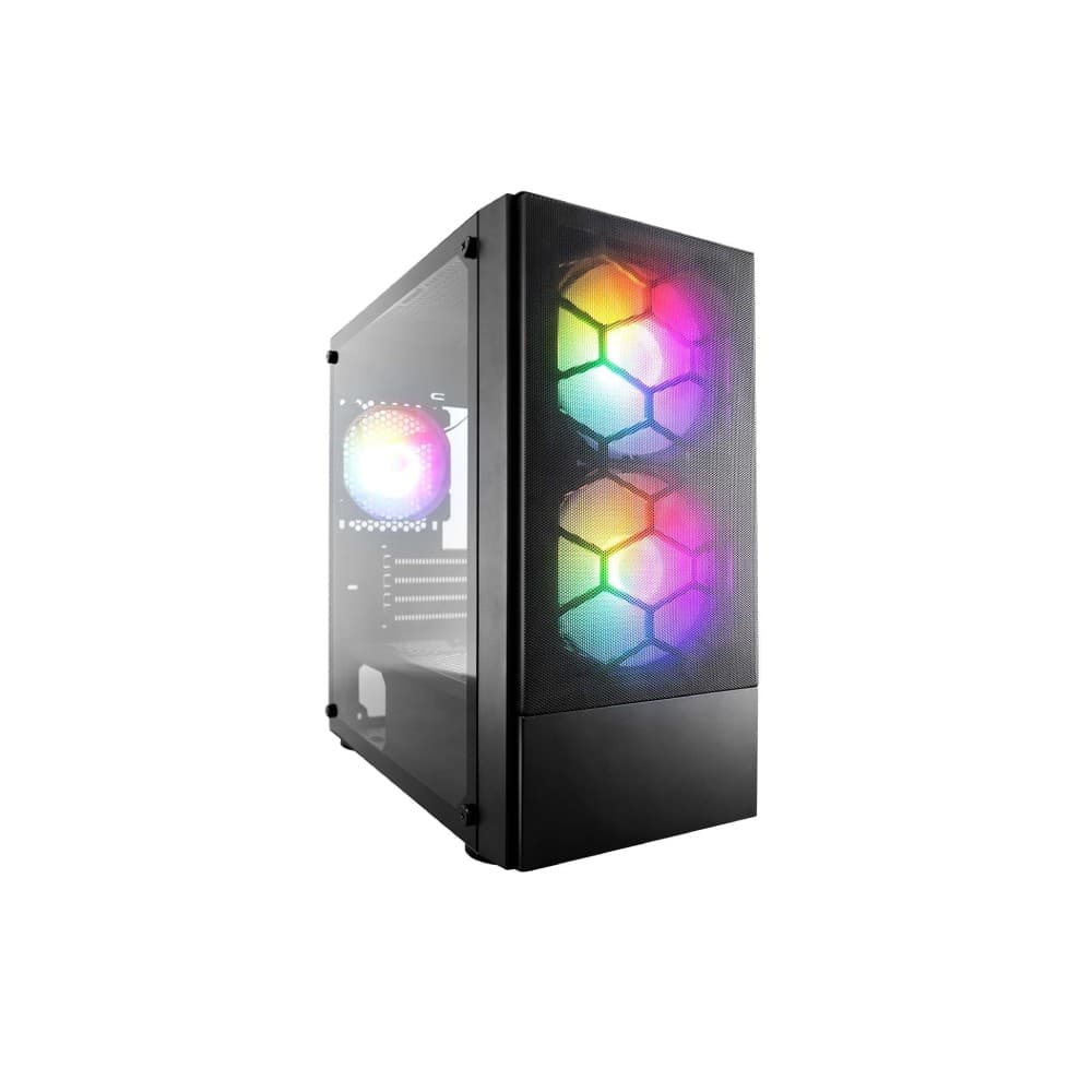 1st Player X4-M BK Tempared Glass Micro ATX Gaming PC Case with 3 x RGB Fans - Image 1